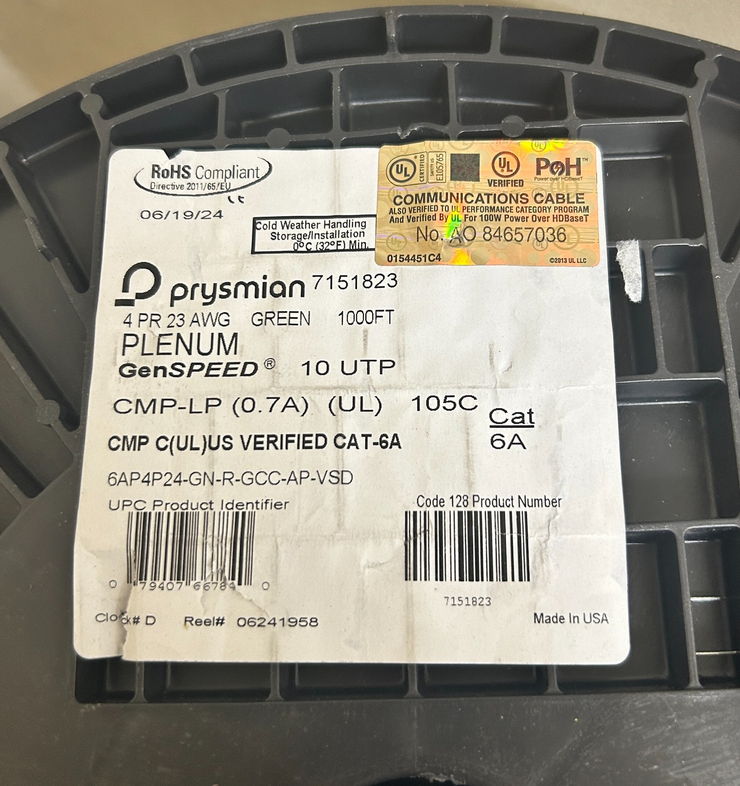 Prysmian 7151823, 23-AWG, 6AP4P24-GN-R-GCC-AP-VSD, 1000Ft Spool