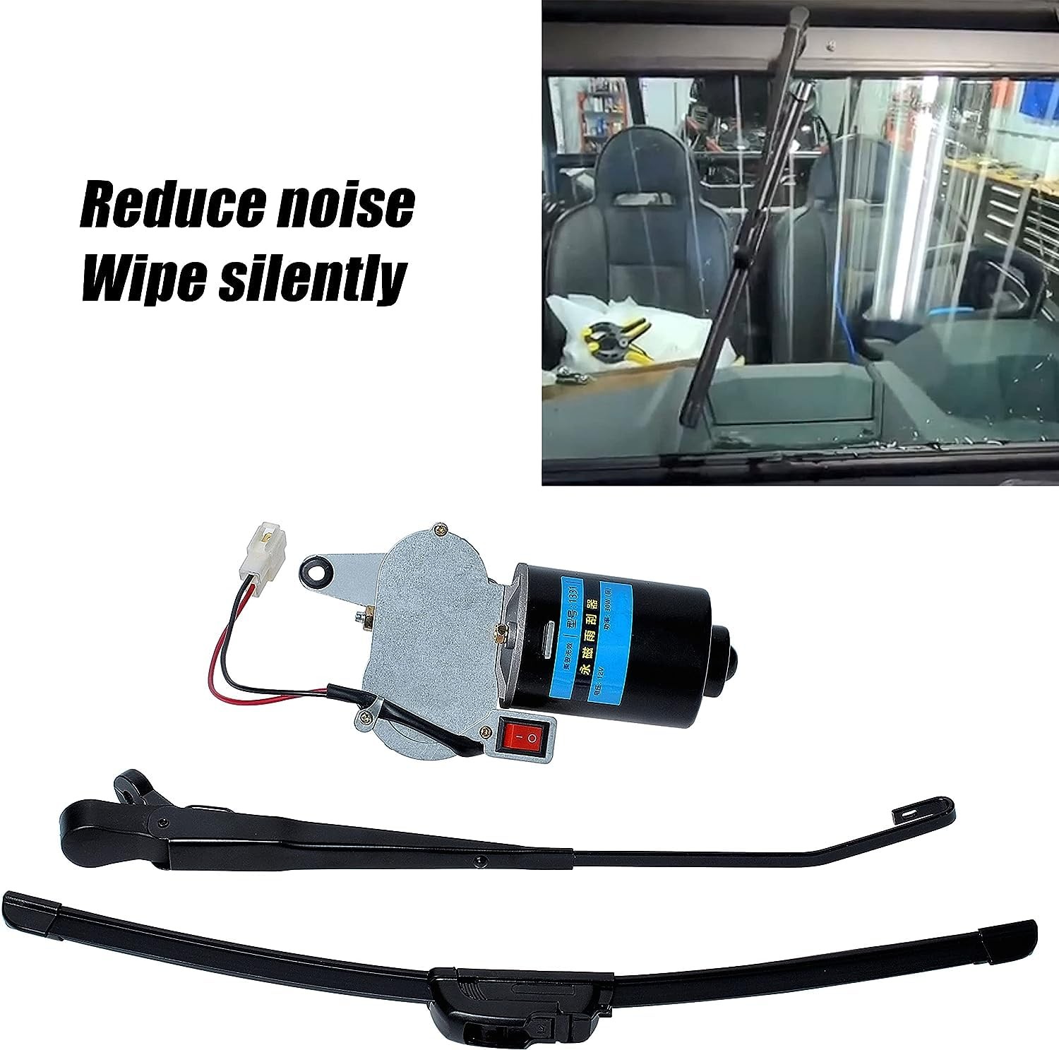 Universal UTV Electric Windshield Wiper Kit, 90° 16" 12V Blade, 2-Pack