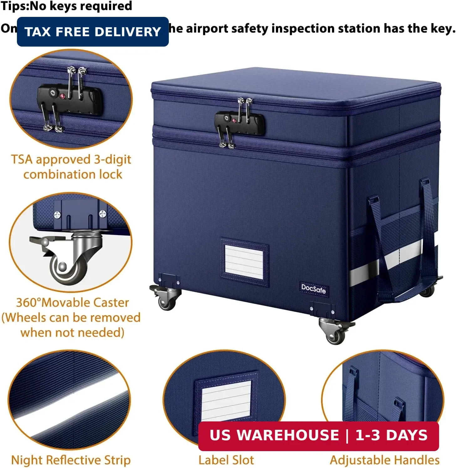 File Box with Lock, 2-Layer Fireproof Document Box with Wheels,Collapsib