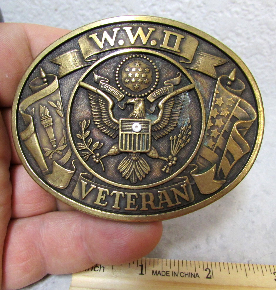 WWII Veteran World War two 2 brass collectible Belt Buckle, nice graphics