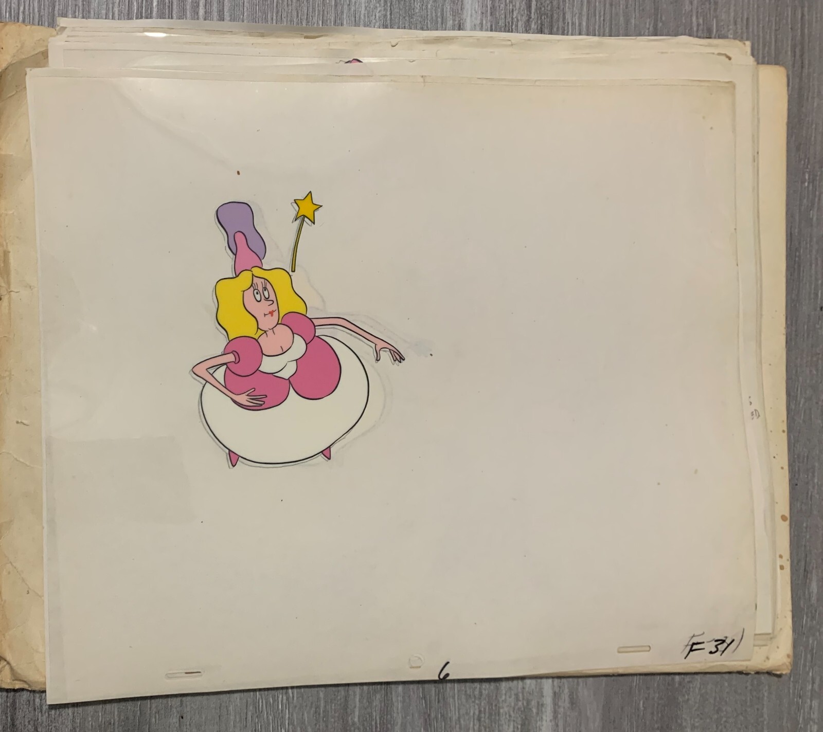 1970s? CINDERELLA 12.5x10.5" Animation Cel & Drawing - Fairy Godmother SC6 F-31