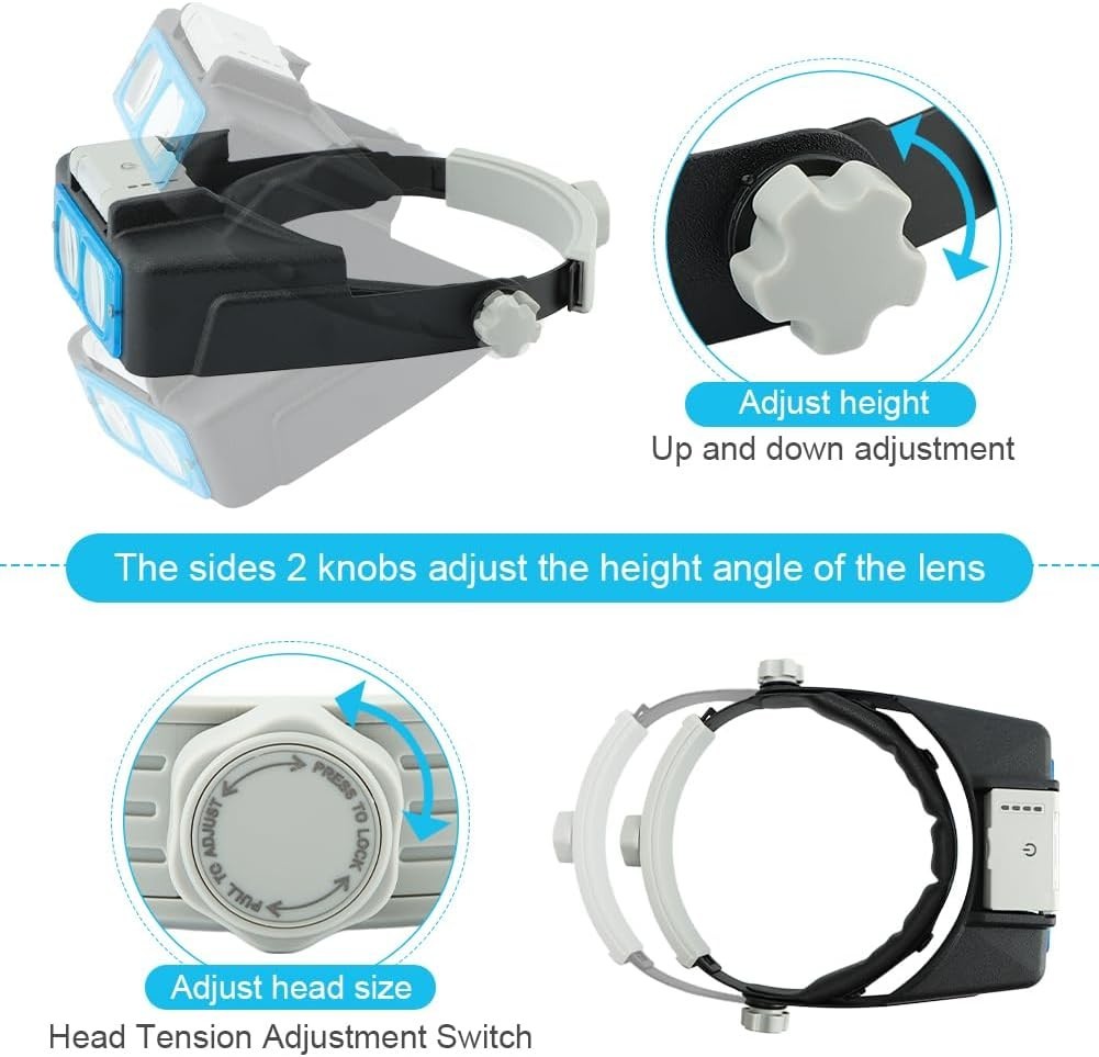 Headband Magnifier with Light,Rechargeable Magnifying Glasses for Close Work NEW