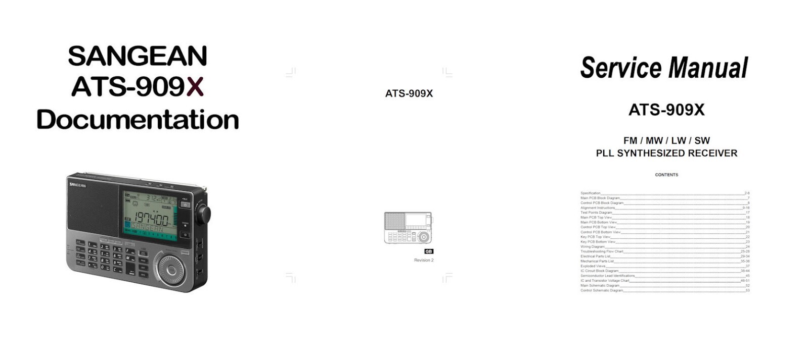 SANGEAN ATS-909X OPERATING MANUAL + SERVICE MANUAL - 32LB PAPER