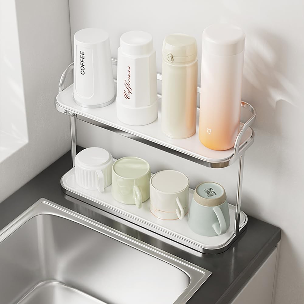 304 Stainless Steel Water Bottle Drying Rack Cup Storage with Drain Tray Mug ...