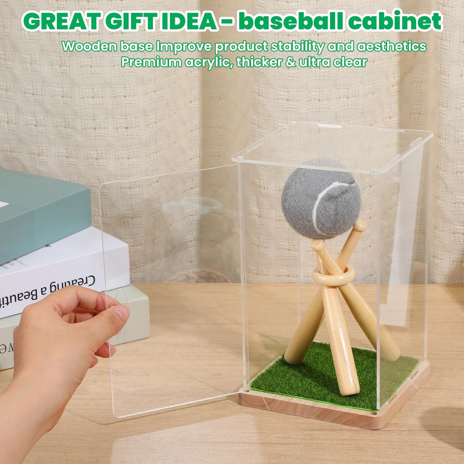 Game Ball Display Case with Baseball Holders for Display, Wooden Base & UV Pr...