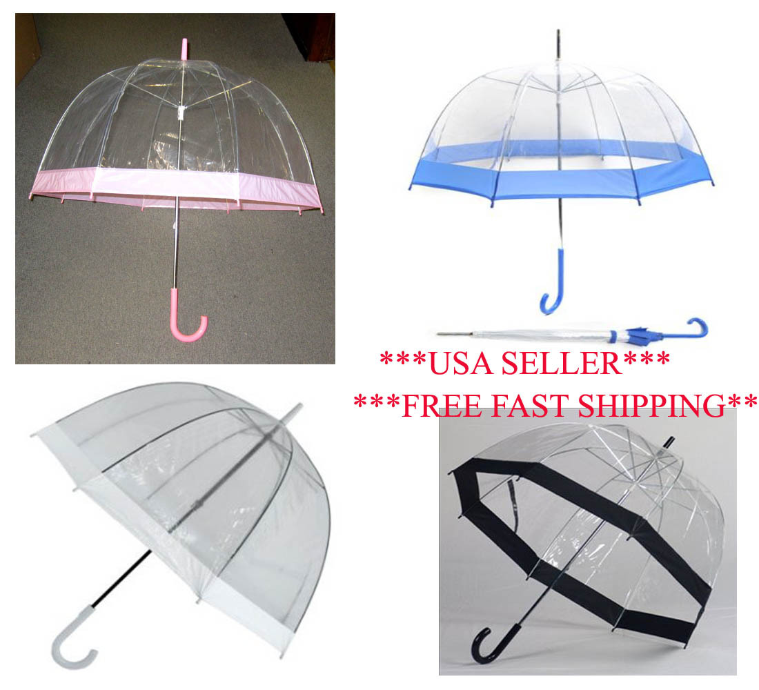 CLEAR SEE THROUGH BUBBLE DOME UMBRELLA COLOR TRIMMED  FULL SIZE