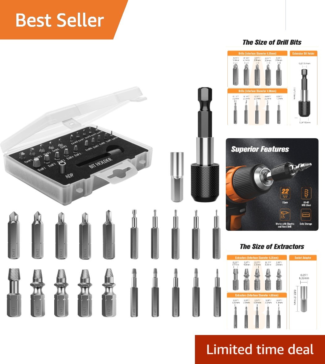 Portable 22 PCS Damaged Screw Extractor Kit: Complete Solution for Stuck Screws