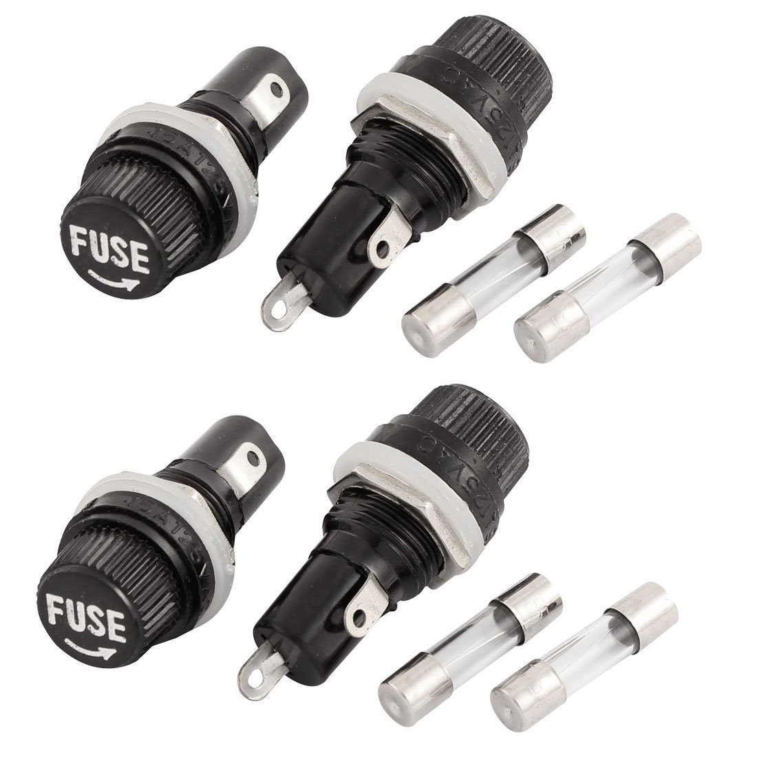 4Pcs  Screw Cap Panel Mounted Fuse Holder Socket w Fuses 5x20mm  a15071500ux0372