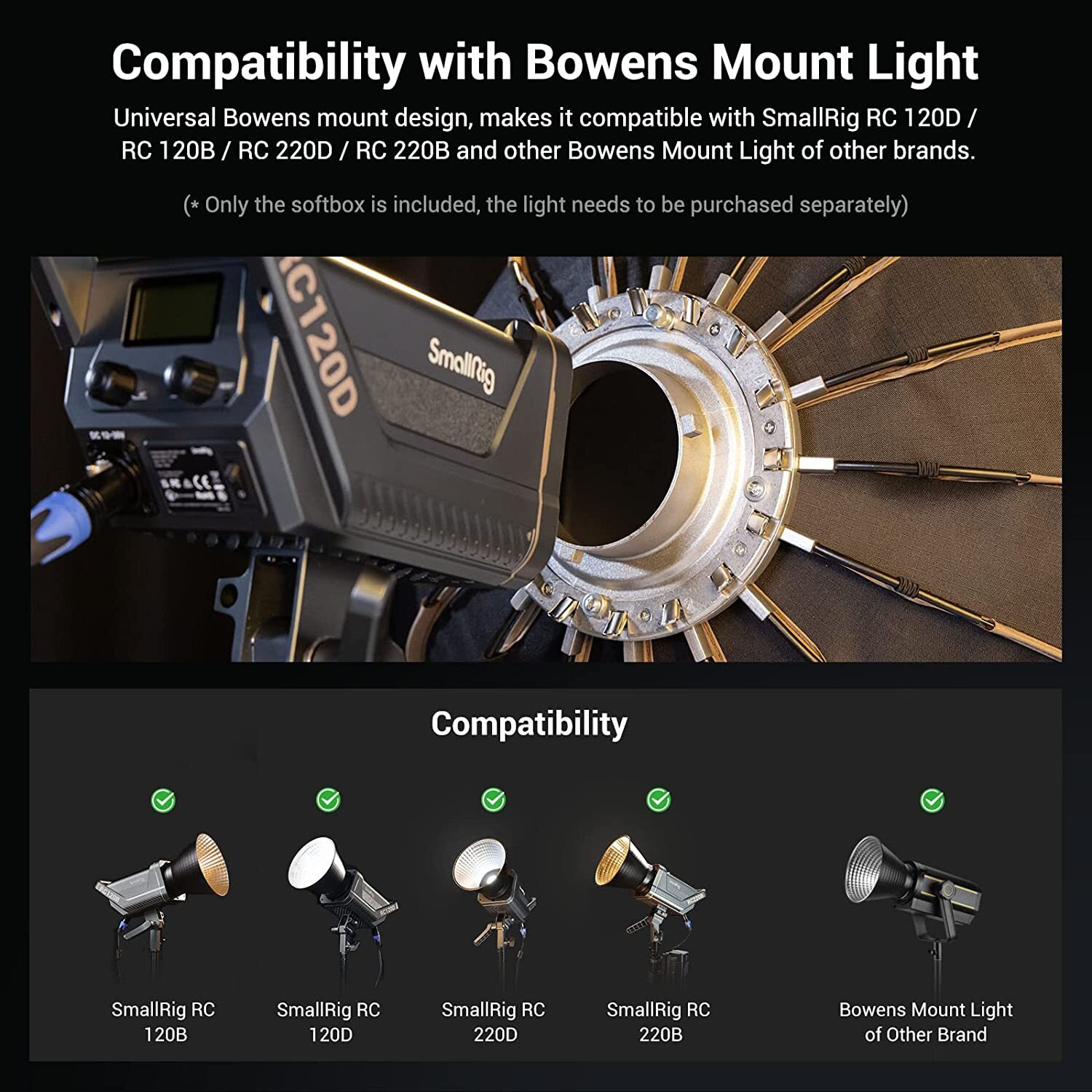 SmallRig Parabolic Softbox Quick Release, RA-D55 55cm/21.6inch Deep Softbox