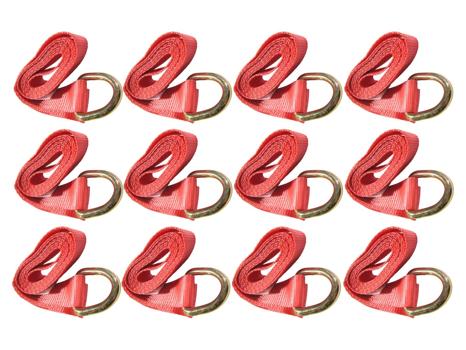 12 Pack 2" x 10' Lasso Tie Down Straps w/ D-Ring 3335 lb Car Hauler Red