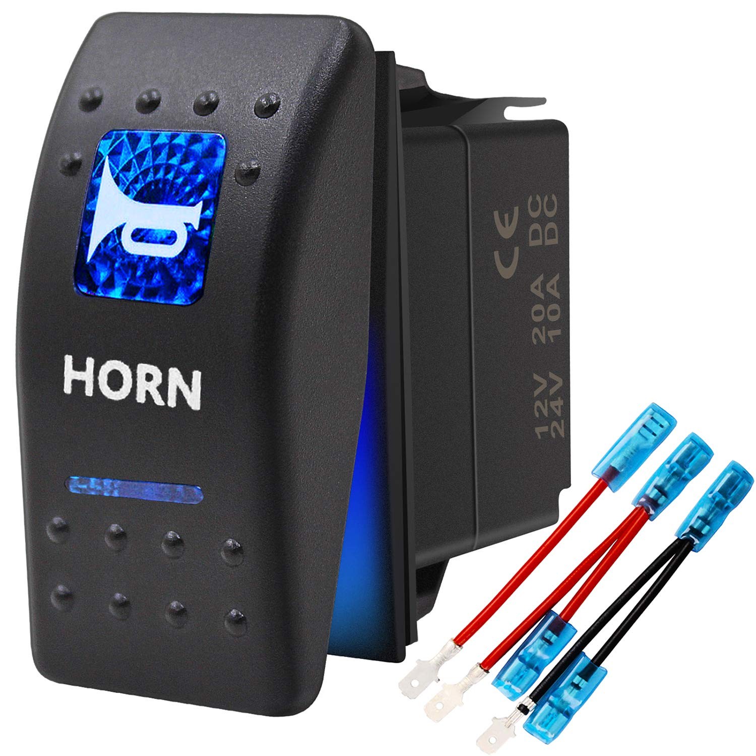 Momentary Horn Button Waterproof Rocker Switch Toggle - ON/OFF Blue LED Light...