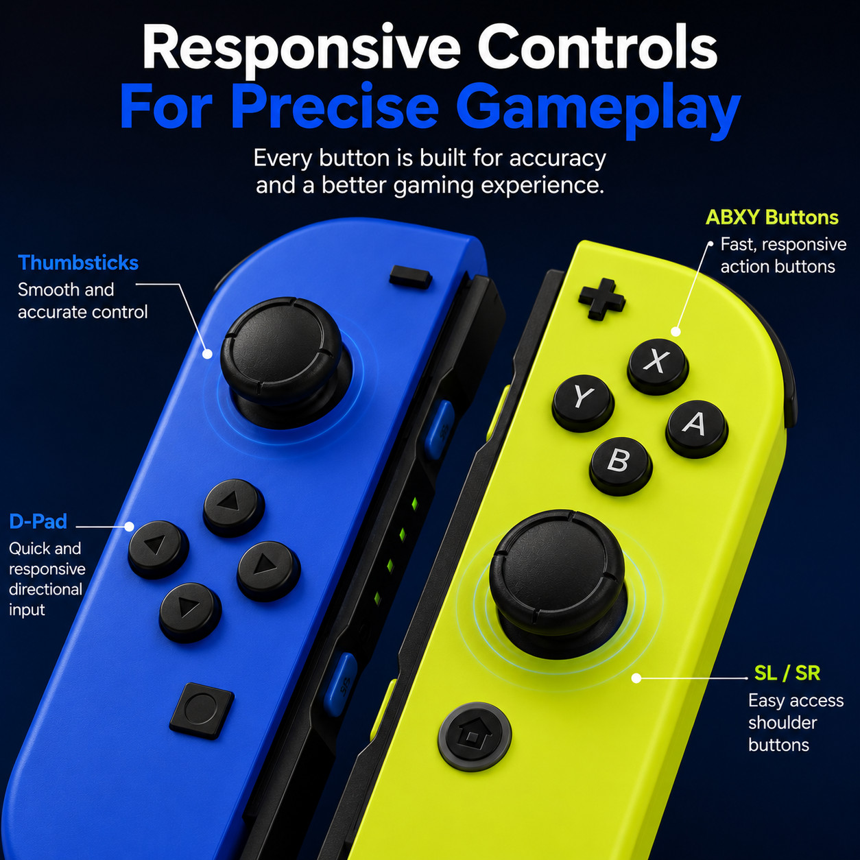 Wireless Joy Con Controllers Compatible with Nintendo Switch Blue & Neon Yellow