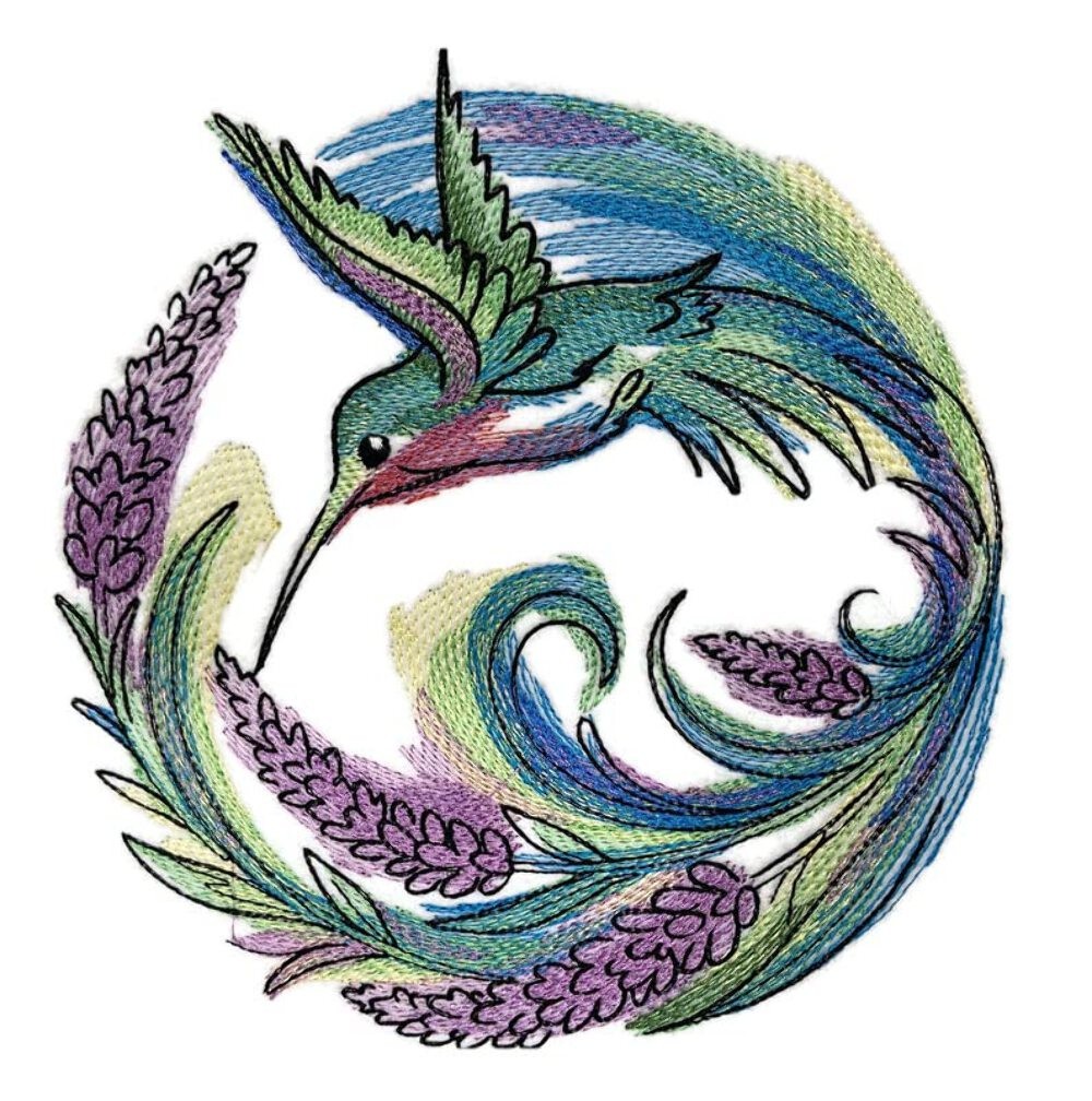 Beyond Vision Custom Birds [ Lavender Blooms Hummingbird ] Embroidered Iron on/S