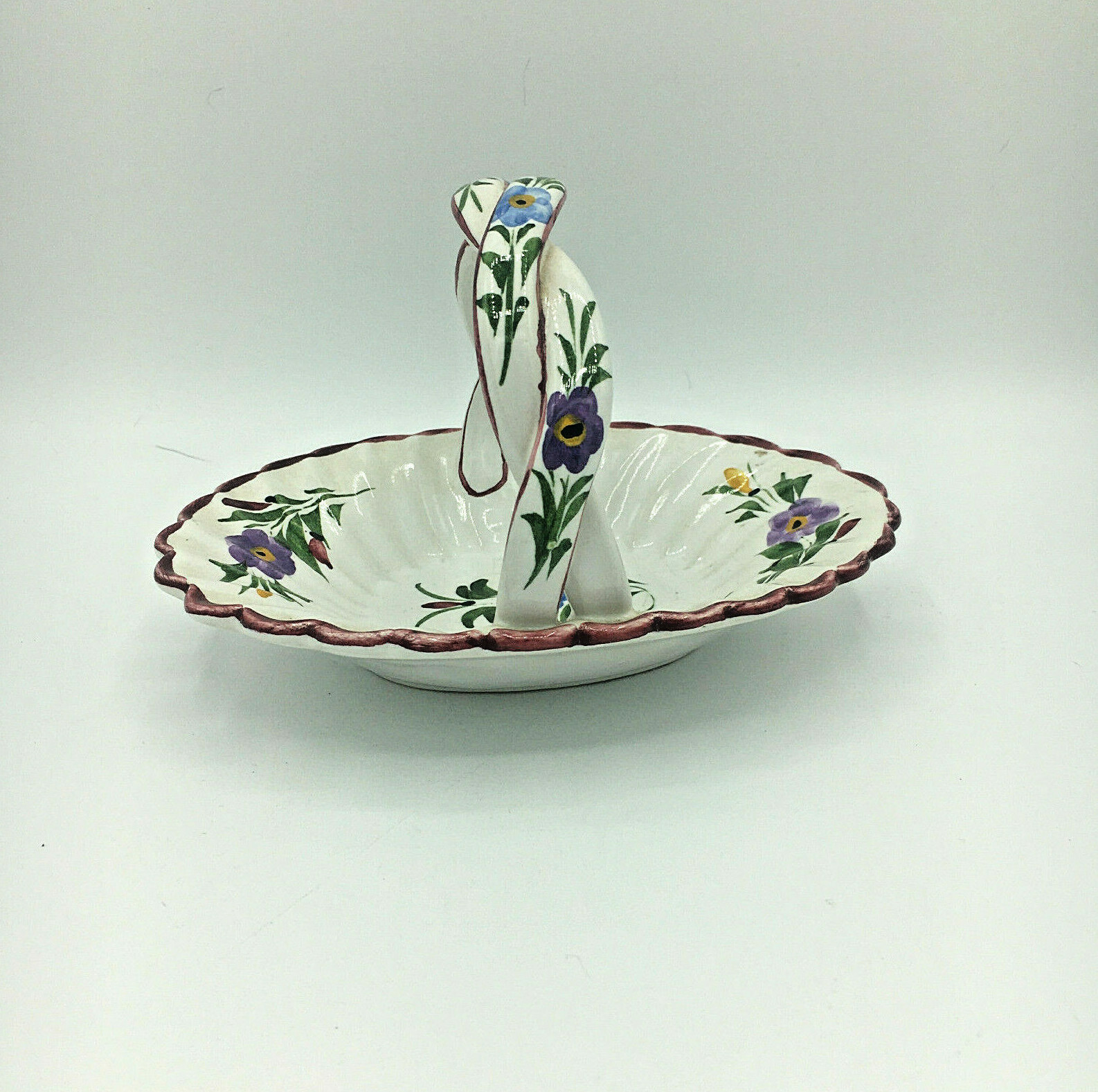 EUC Portugal-Made Macy & Co., White Porcelain Trinket Basket Floral