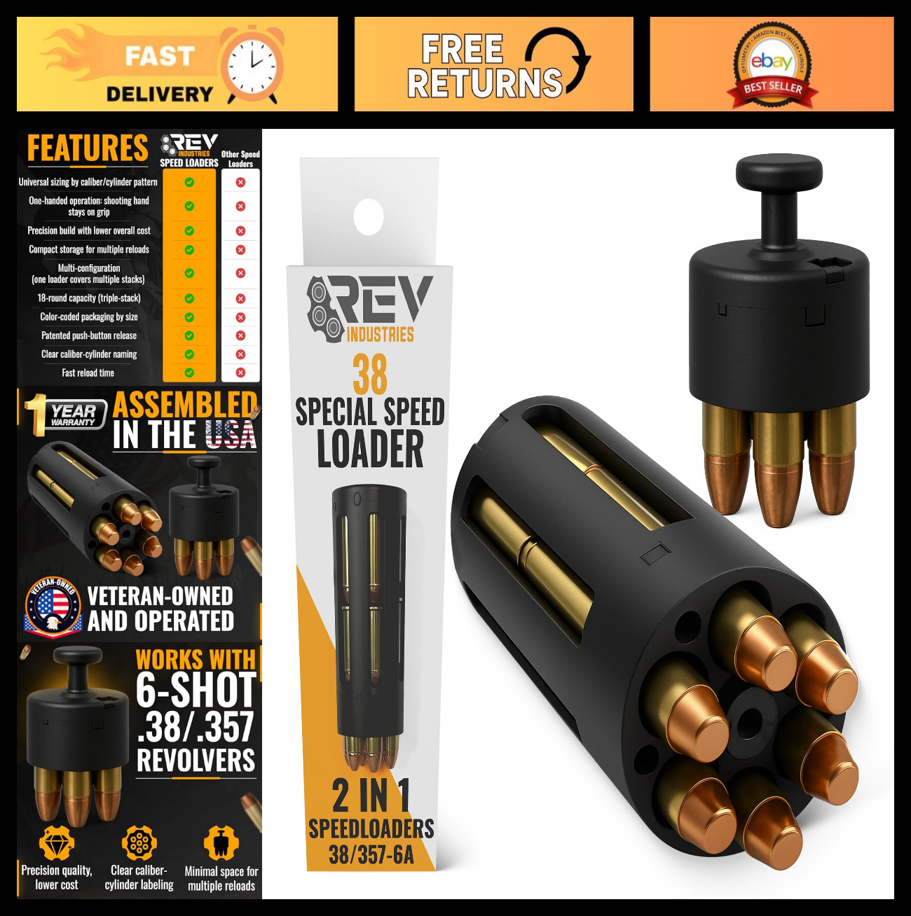 High-Capacity 357 Magnum Speed Loader for 6-Cylinder Revolvers - 2-in-1 Reload T