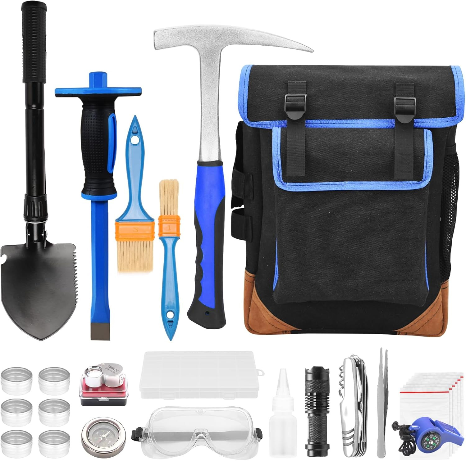 27Pcs Geology Tool Kits，Rock Mining Tools，Rock Hounding Tools with Exquisite Acc