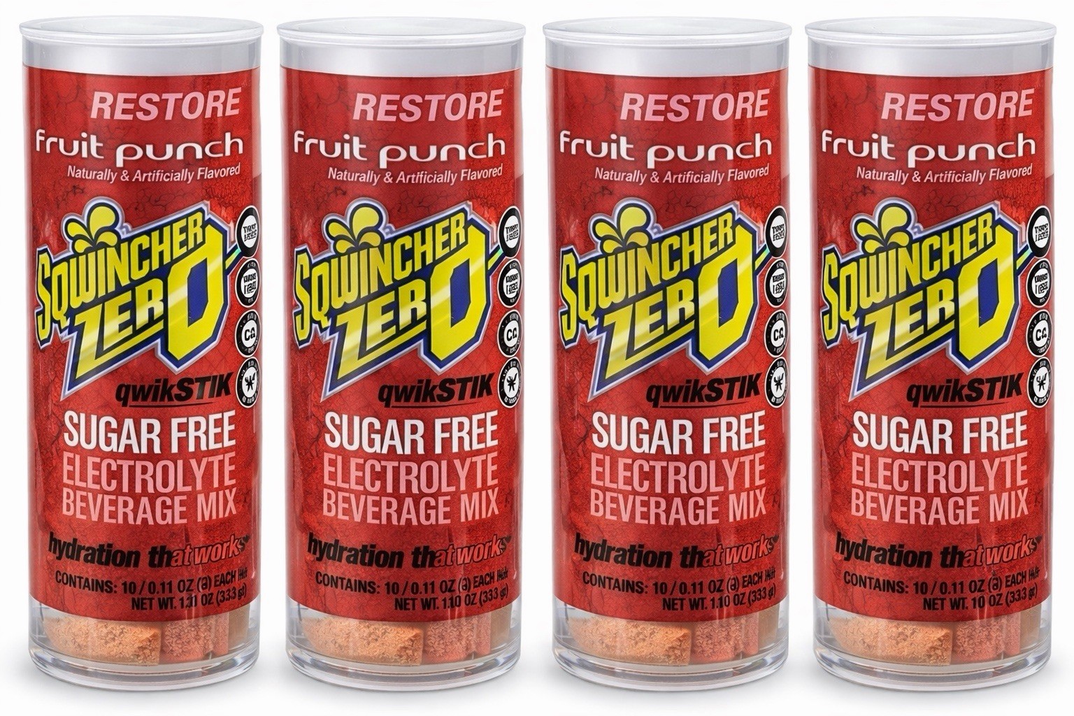 4 Packs of 10 Sqwincher Qwik Stik Powder Mix ZERO Fruit Punch Flavor (0.11 oz)