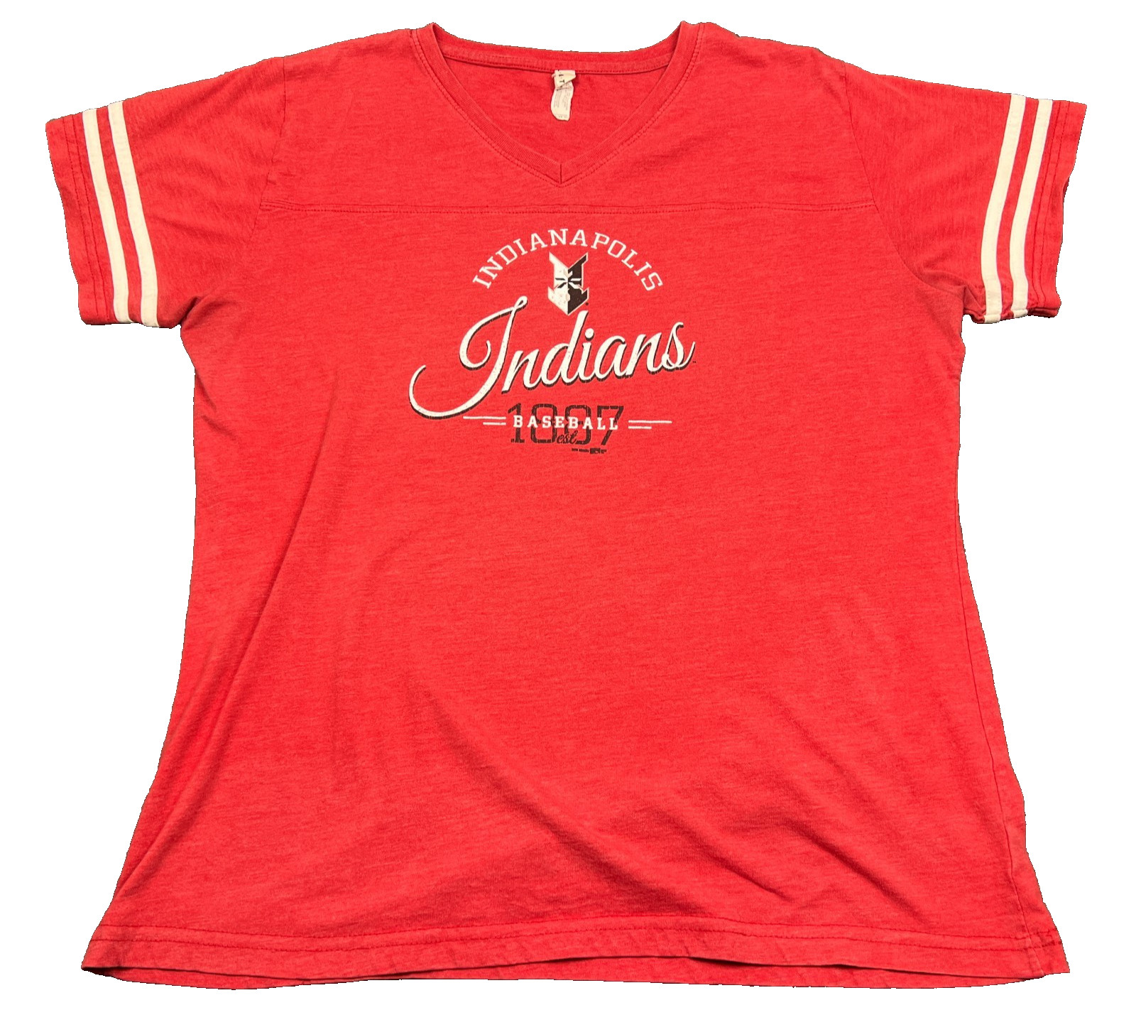 L-A-T MiLB Indianapolis Indians Baseball T Shirt Womens XL Red V-Neck Tee