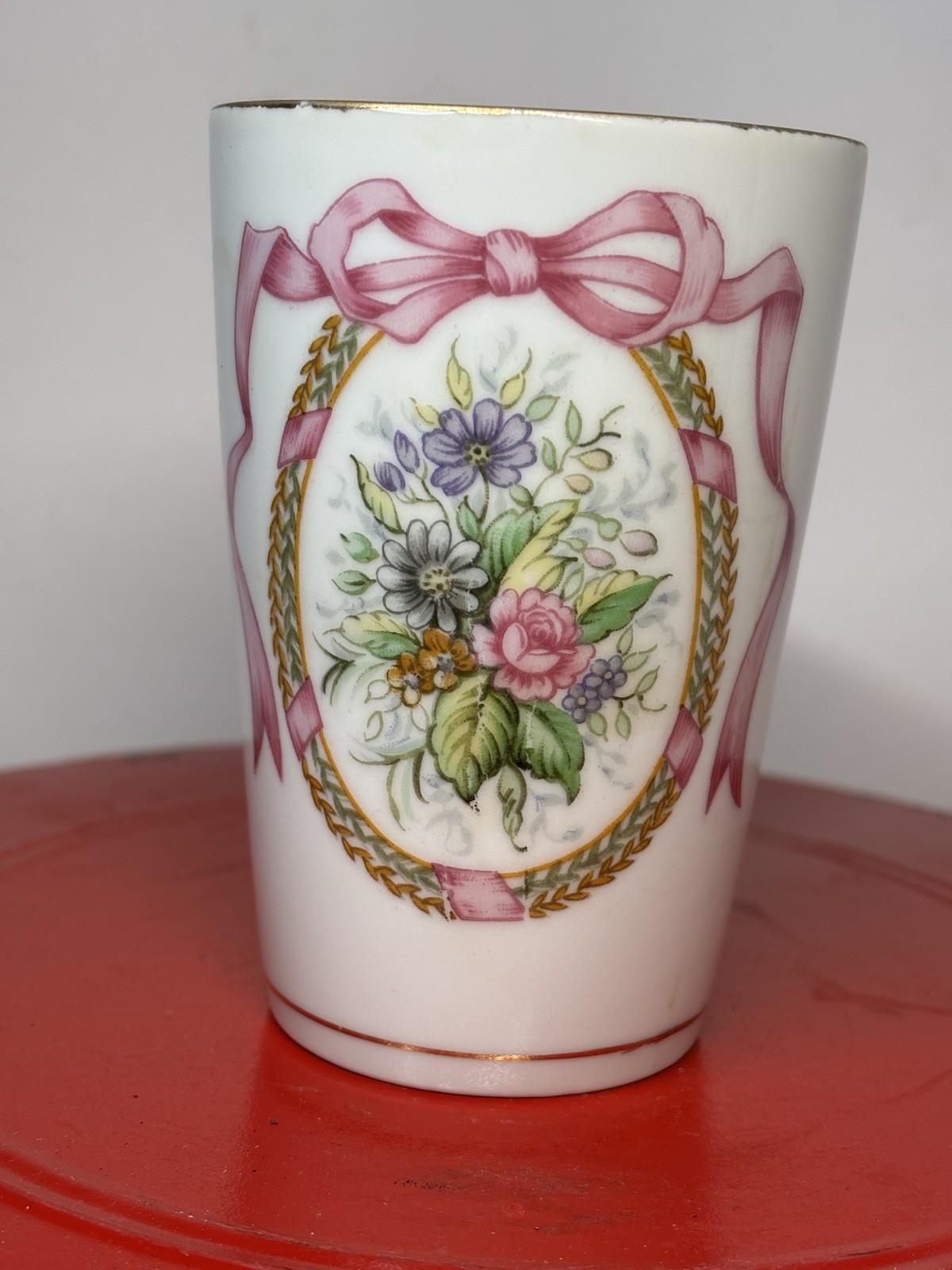 Vintage Lefton Bathroom Porcelain Drinking Cup Floral Design