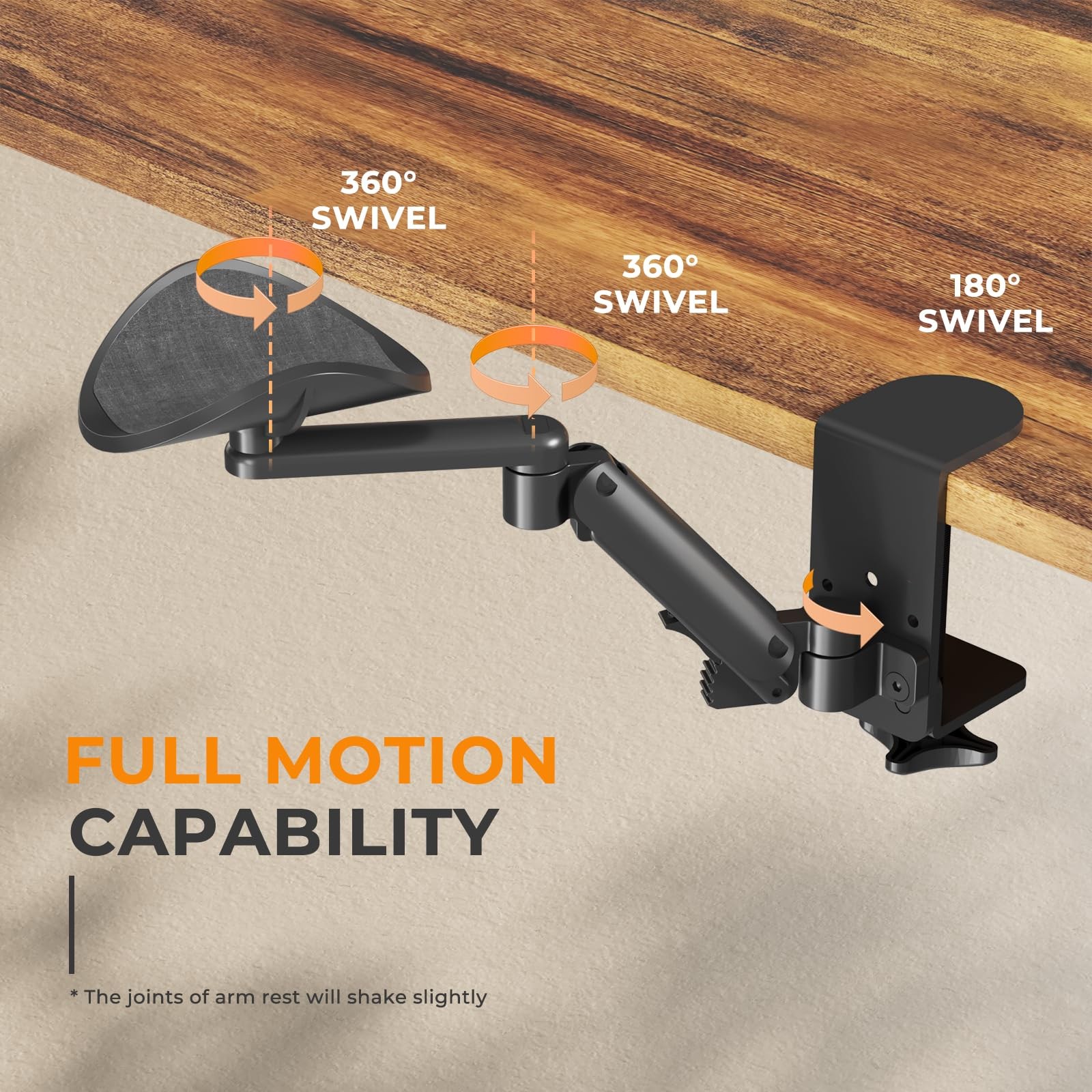 Universal Clamp-on Adjustable Arm Rest, Ergonomic 360° Rotating Elbow Rest Pa...