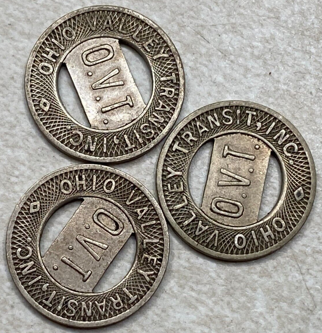 Lot of 3 Ohio Valley Transit Inc O. V. T. one Zone Transit Tokens T5272