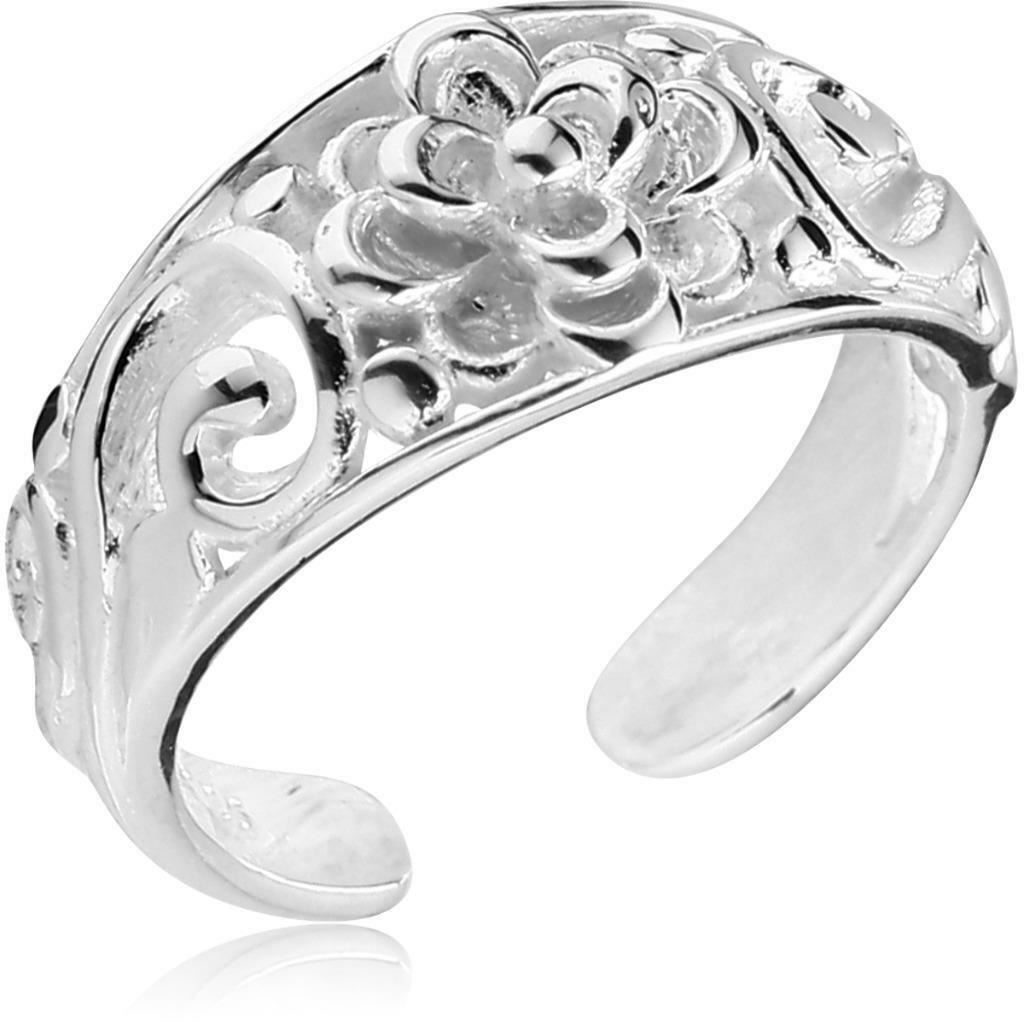 Sterling Silver Toe Ring Adjustable Size Flower