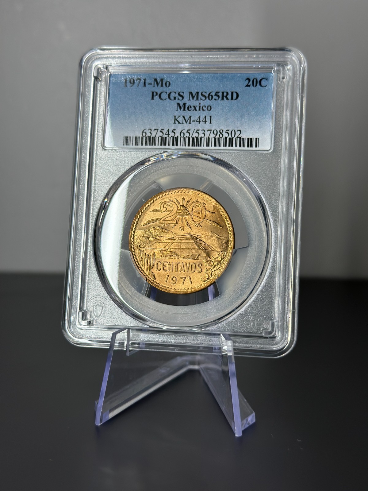 1971 Mo Mexico 20 Centavos KM#441 Pyramid Sun Type 3 Bronze PCGS MS65 RD