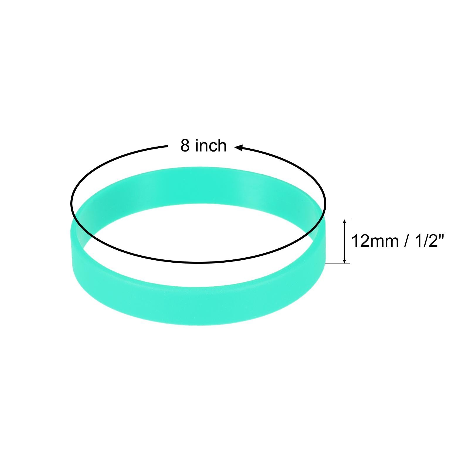12pcs Plain Silicone Wristbands 8 Inch Circumference 1/2 Inch Width, Turquoise