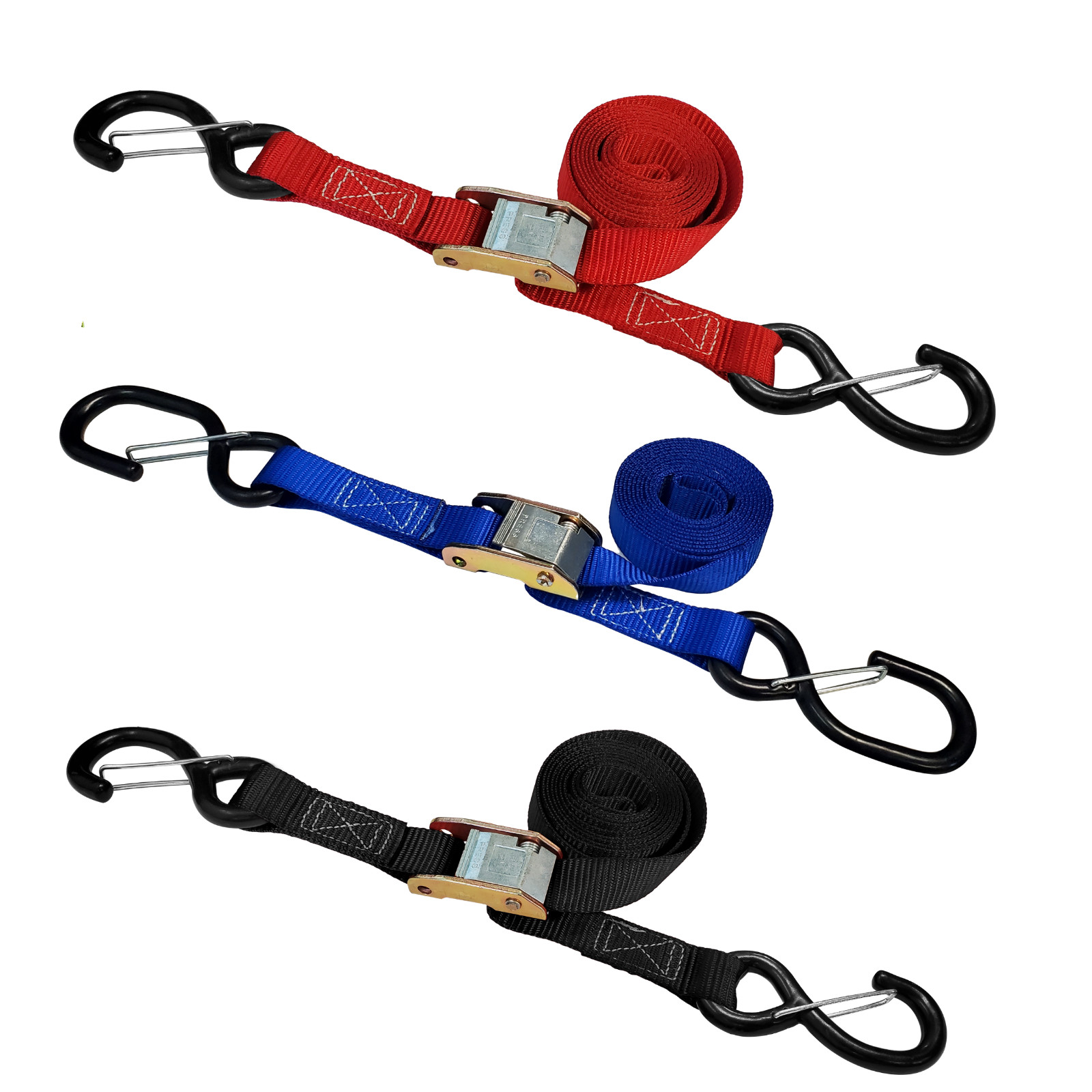 2 Pack 1" x 6' Cam Buckle Tie Down Strap w/ S Hook For Boat Motorcycle Bike