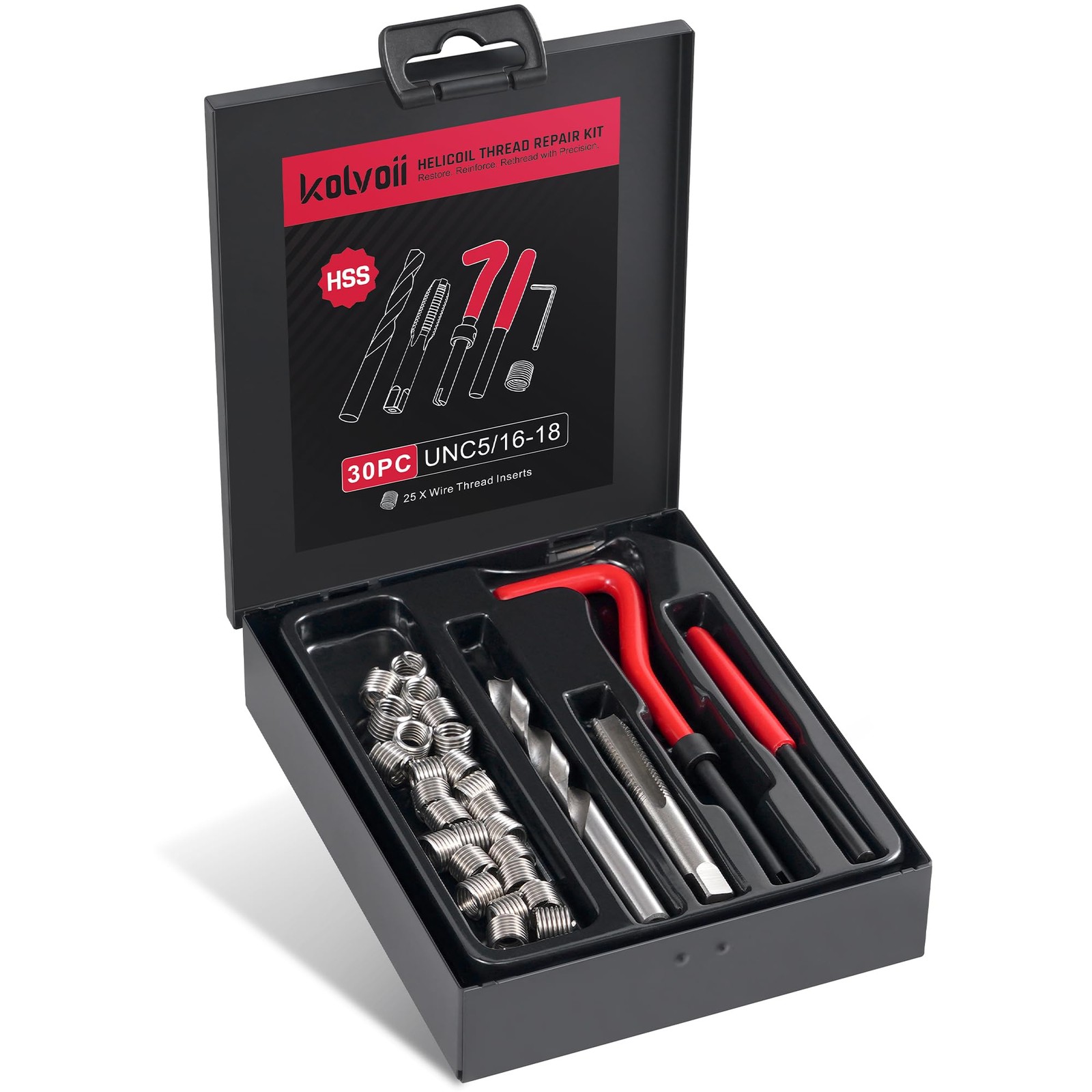 Kolvoii 5/16"-18 Helicoil Thread Repair Kit, SAE 5/16"-18, Red