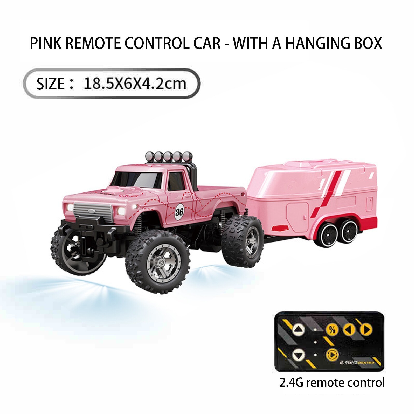 Mini RC Monster Truck USBC Rechargeable Underflow with Trailer,1:64 Scale Alloy