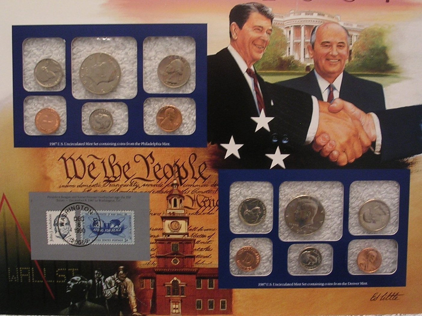 1987 Uncirculated Mint Sets - Postal Commemorative Society Coin & Stamp Panel