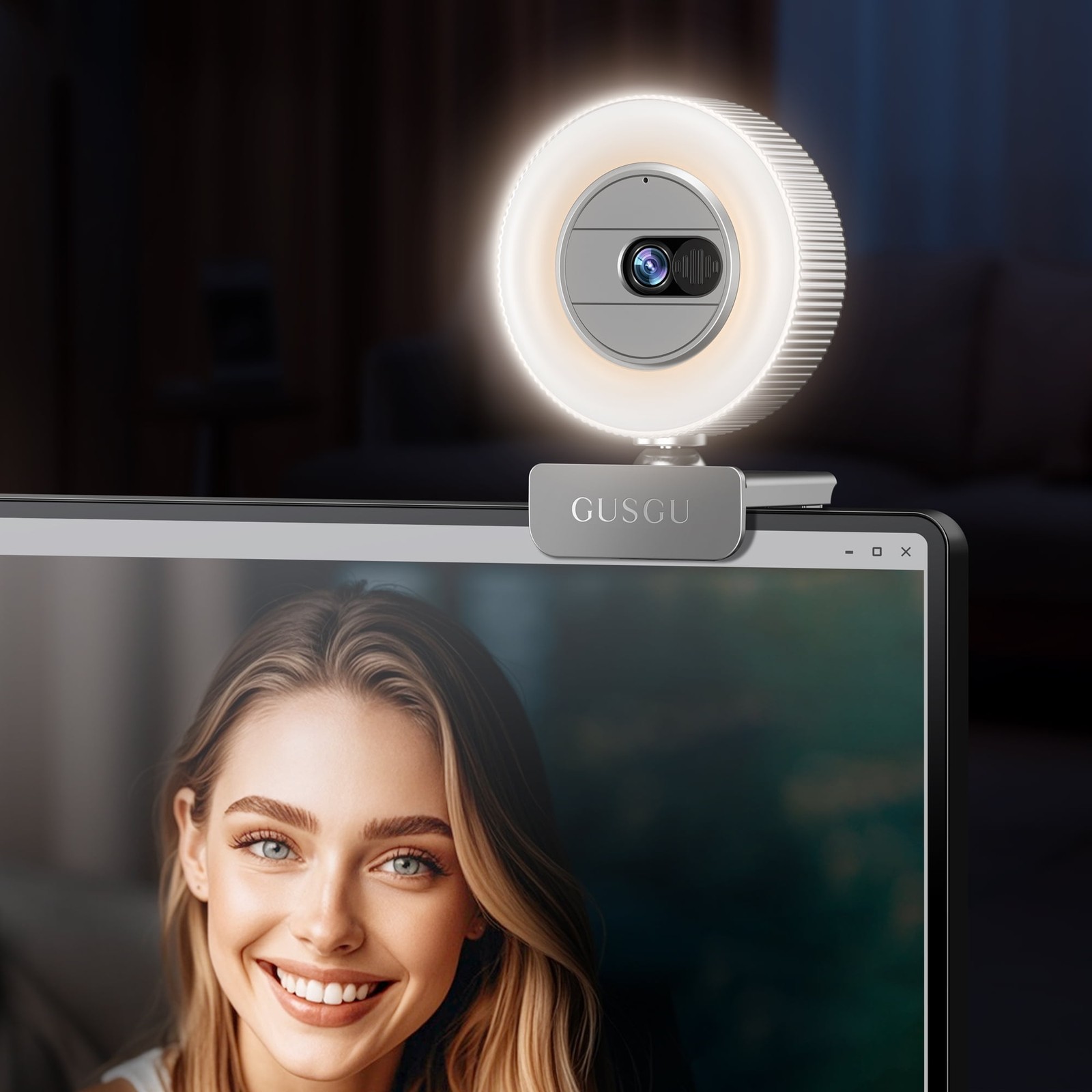 SILVER - GUSGU G910 2K WEBCAM WITH MICROPHONE VIDEO STREAMING CAMERA
