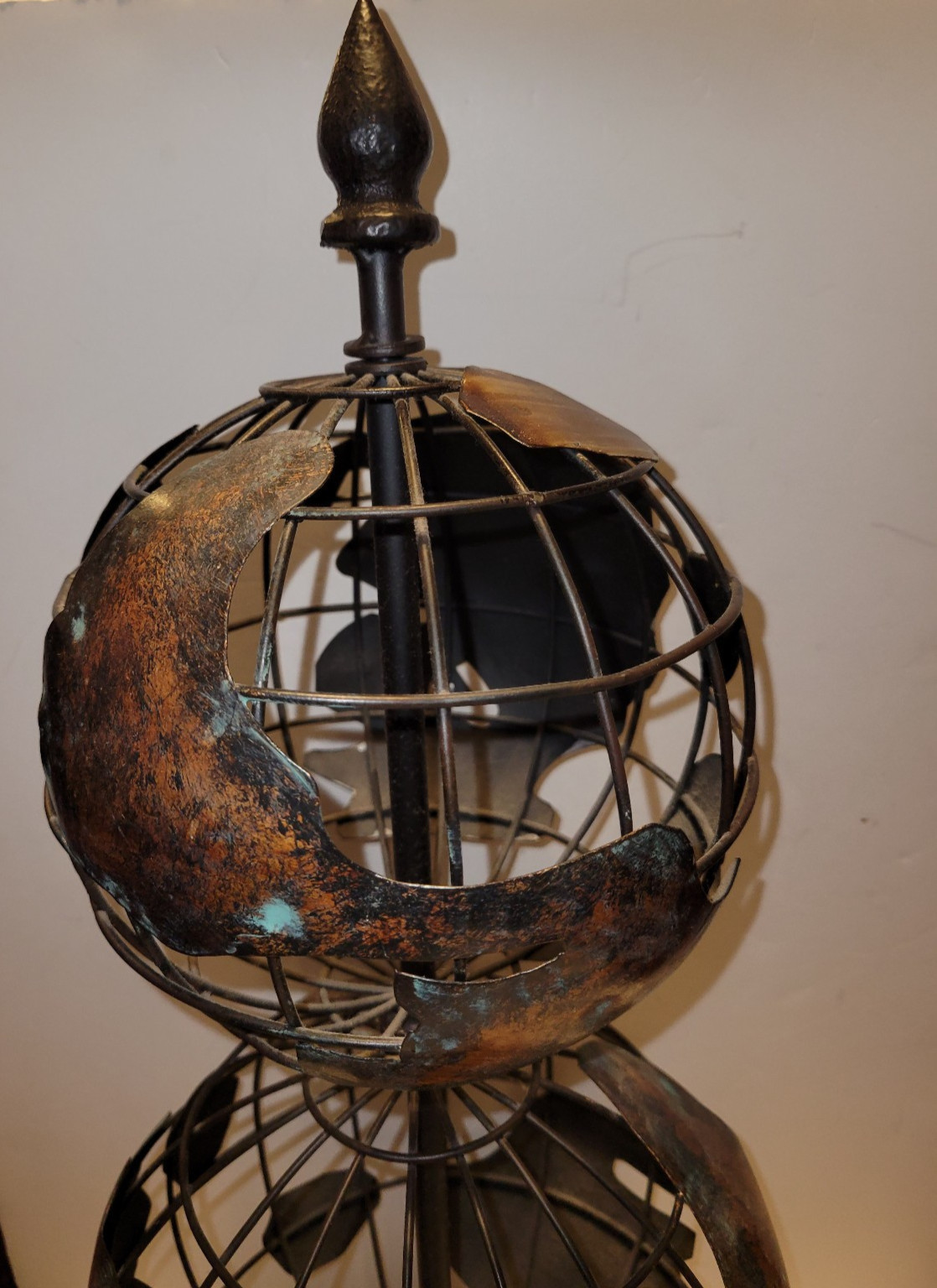 Metal Iron Double Globe Rustic Bronze Armillary Sphere 24" Tabletop Decor Vtg