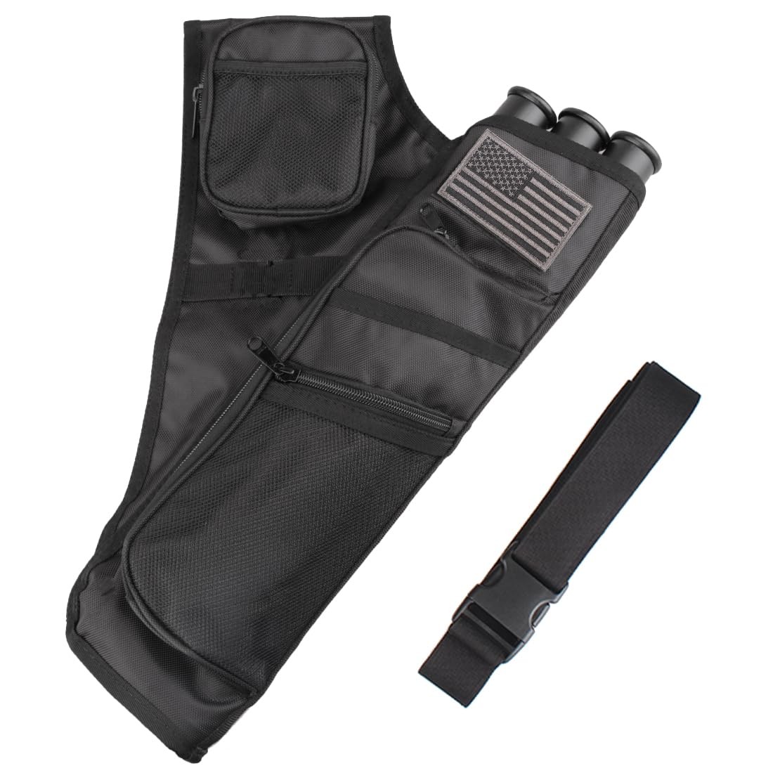 KRATARC 3Tubes Hip Quiver Waist Hanged Arrow Archery Carry Bag with Pockets A...