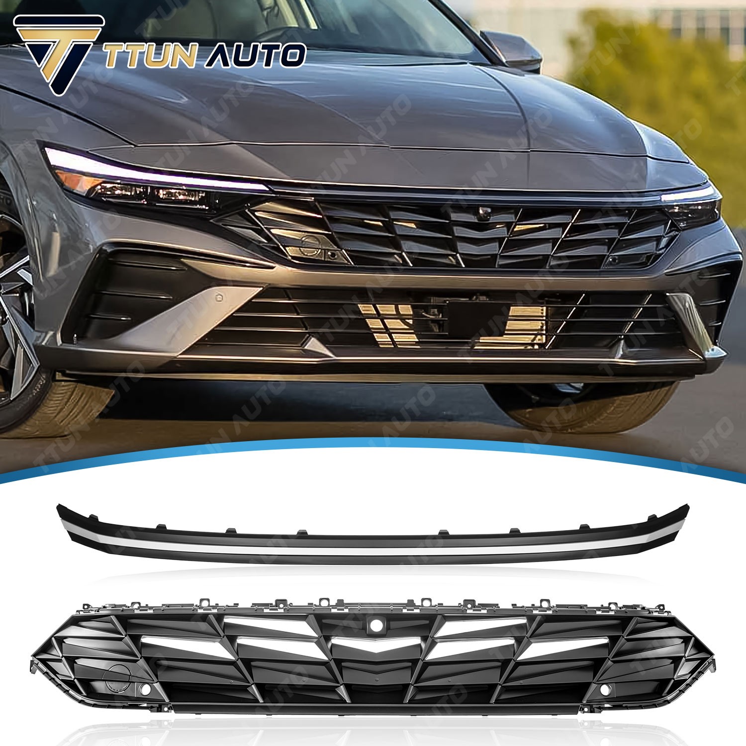 Fits 2024-2025 Hyundai Elantra Front Grille W/Sensor Hole&Camera Hole With Trim