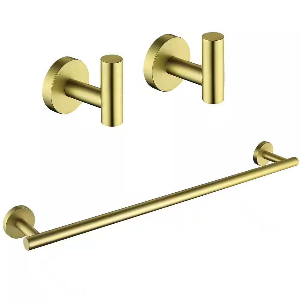 3 -Piece Bath Hardware Set with Mounting Hardware in Stainless Steel Brushed Gol