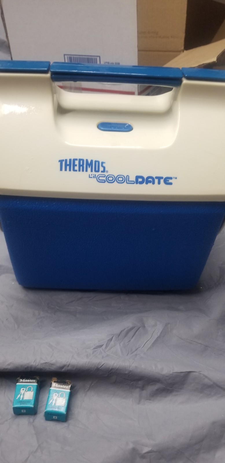 Vintage Cool Date Thermos with Tray 7 Quart Blue Push Button-CLEAN-FREE SHIP🇺🇲