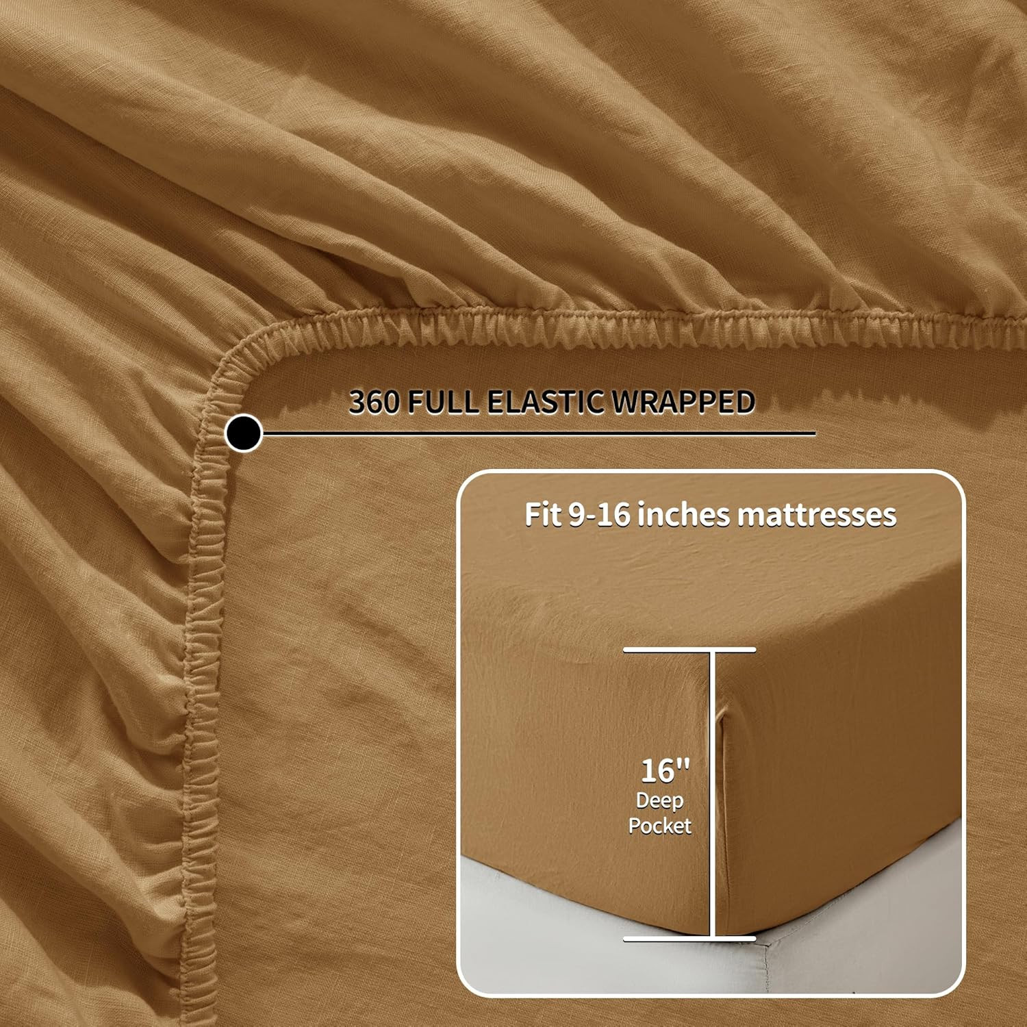 LBR02M 100% Linen Sheet Set King Size,Bed Sheets 4 Piece Sets,Solid Color Natura