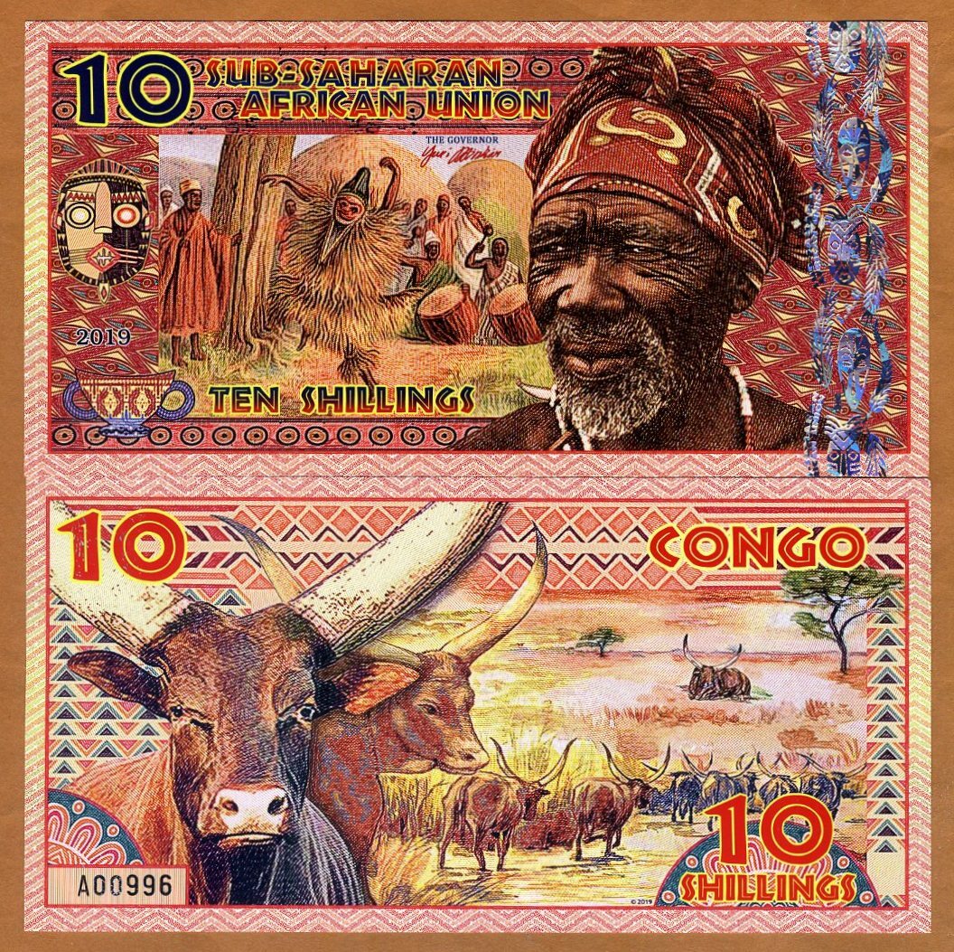 Sub-Saharan African Union, 10 Shillings, 2019, Private Issue Polymer Man