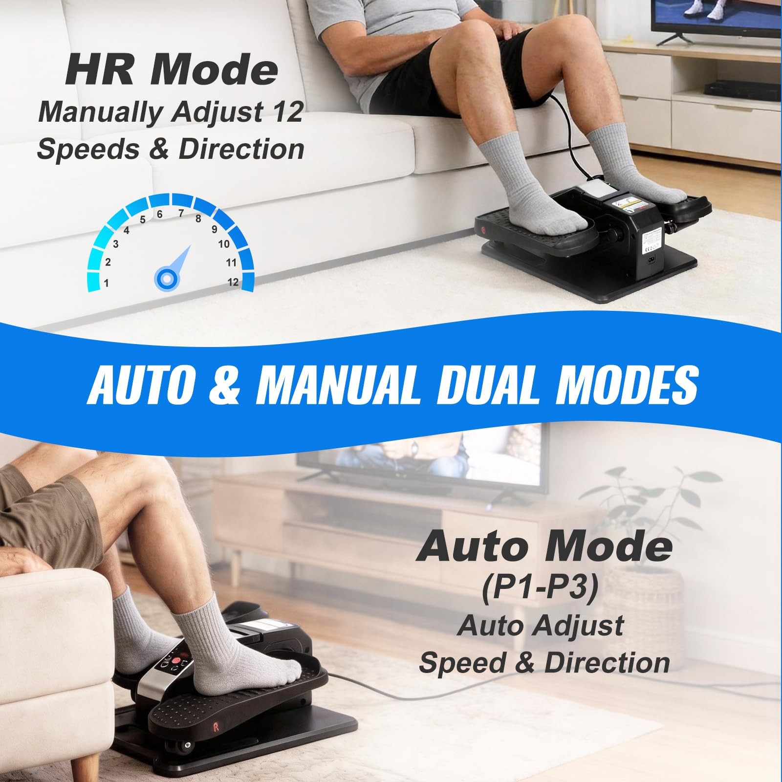 Under Desk Electric Elliptical Machine 12 Speed Leg Exerciser with Remote Con...