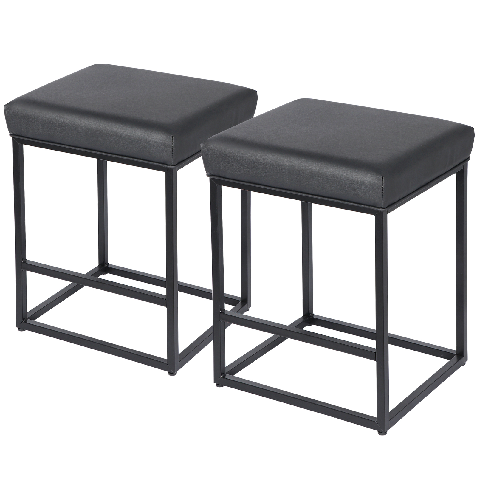 2PCS Black Backless Bar Stools PU Leather Stools Sturdy 330LBS Capacity Home