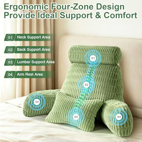 Reading Pillow for Bed, Back Rest Bed Pillow for Sitting Standard(18inch) Green