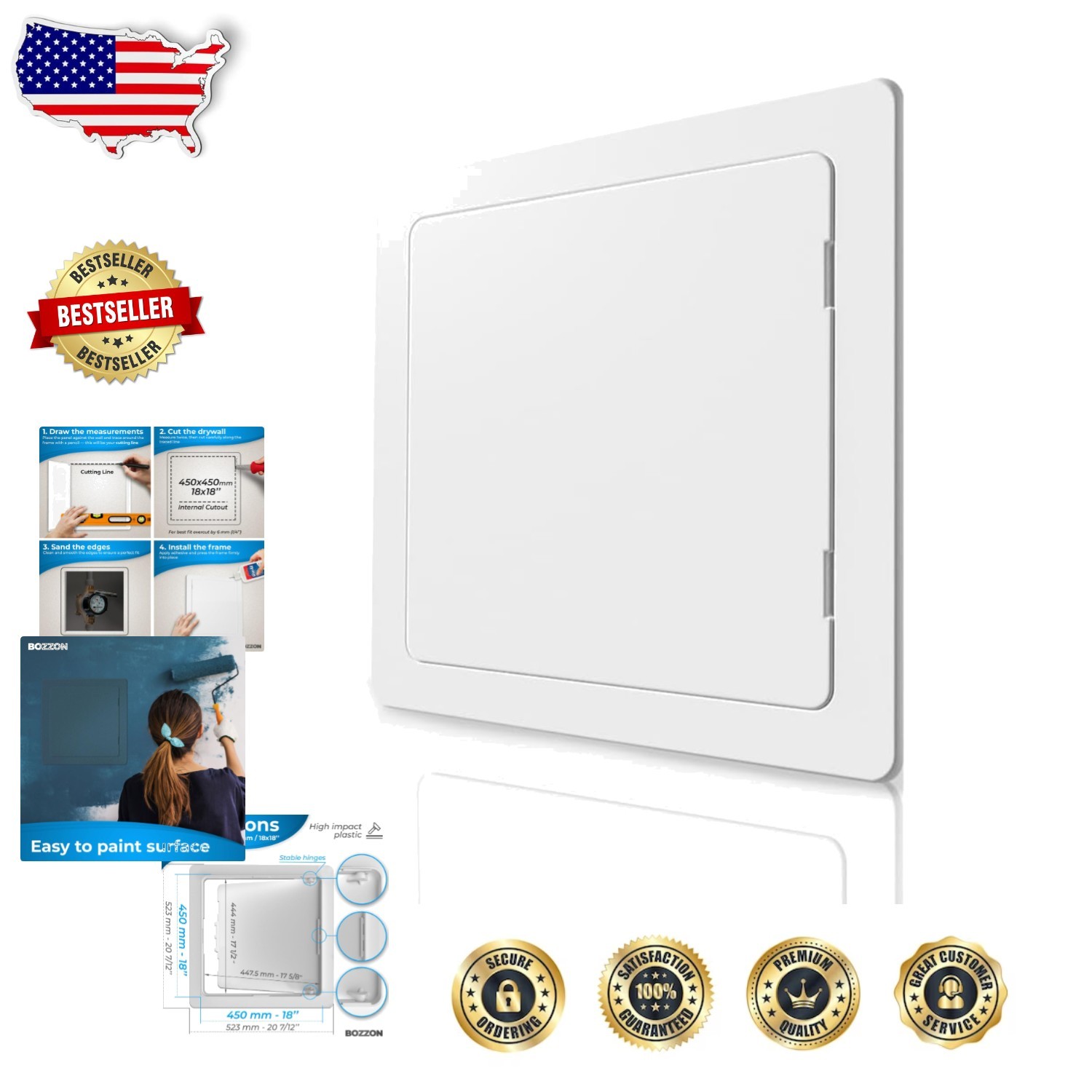 Versatile 18x18" White Access Panel - Impact-Resistant Plastic, Conceals Systems