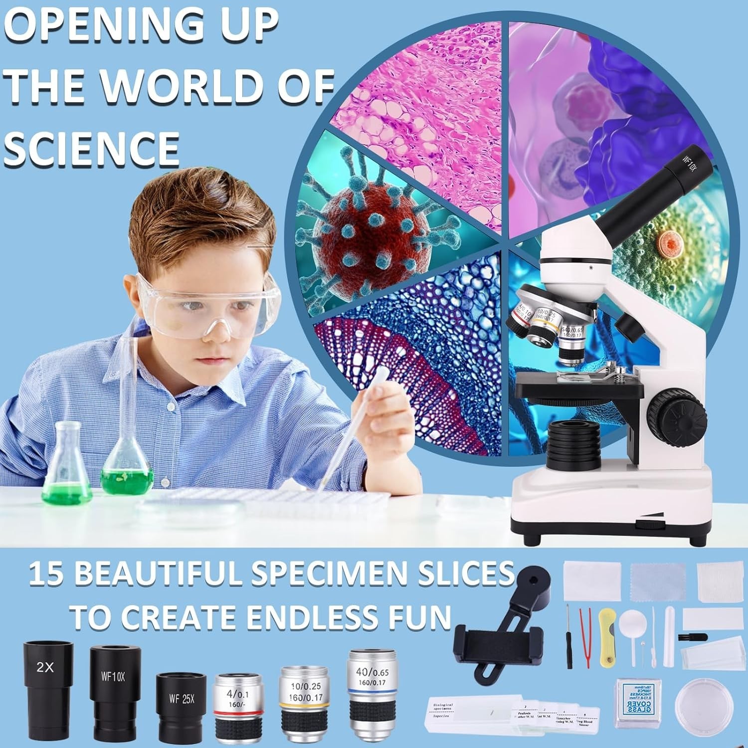 Microscope for Adults & Kids,40x-2000x Compound Microscope with Dual LED Illumin