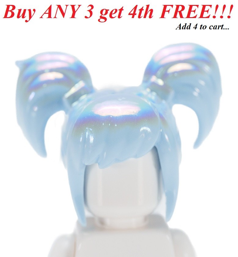 ☀️NEW LEGO Minifig Minifigure Girl Female Women Iridescent Blue Hair Pigtails