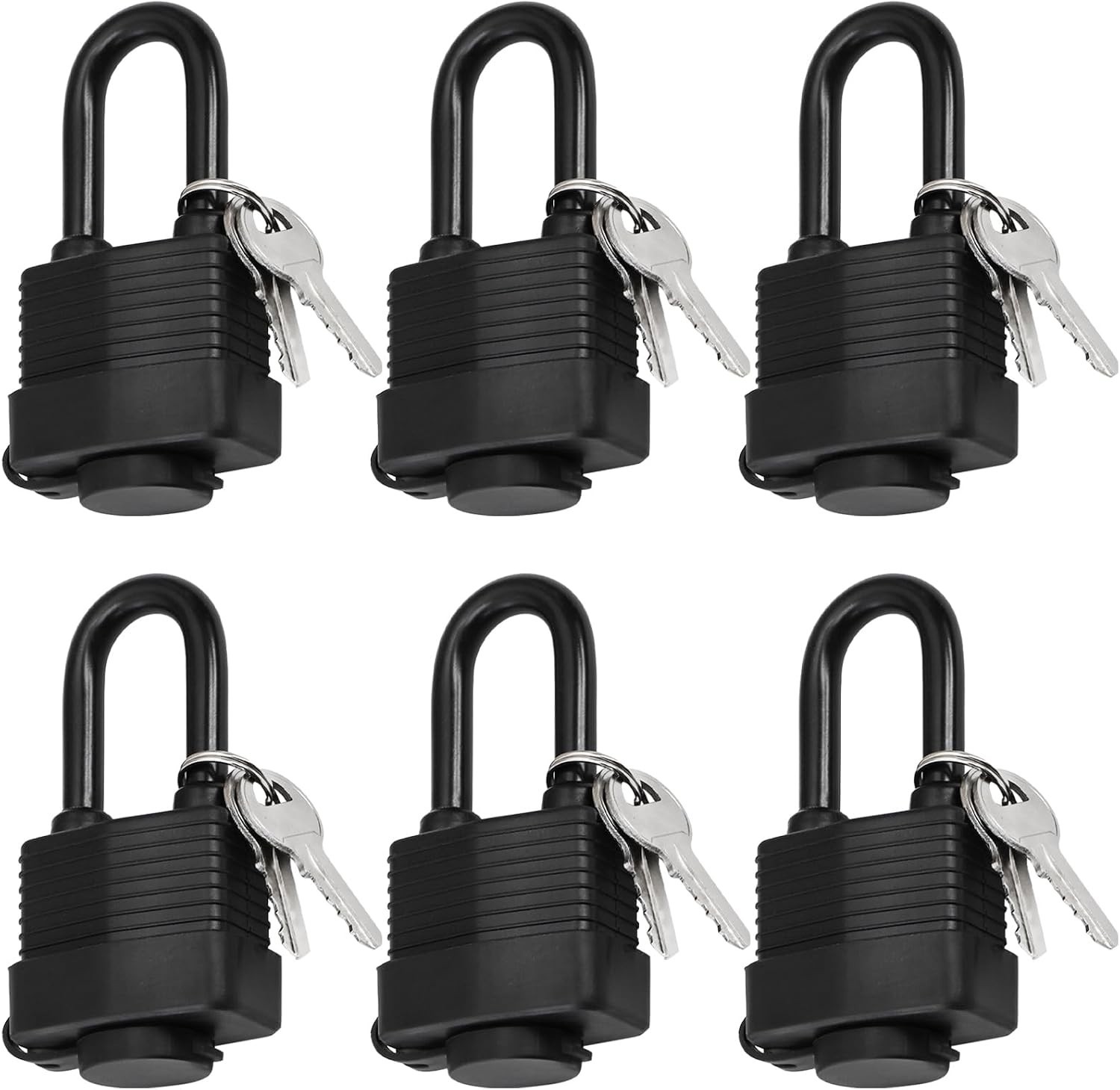 6 Pack Waterproof Keyed Alike Padlocks, Heavy Duty Long Padlock Set with Same...