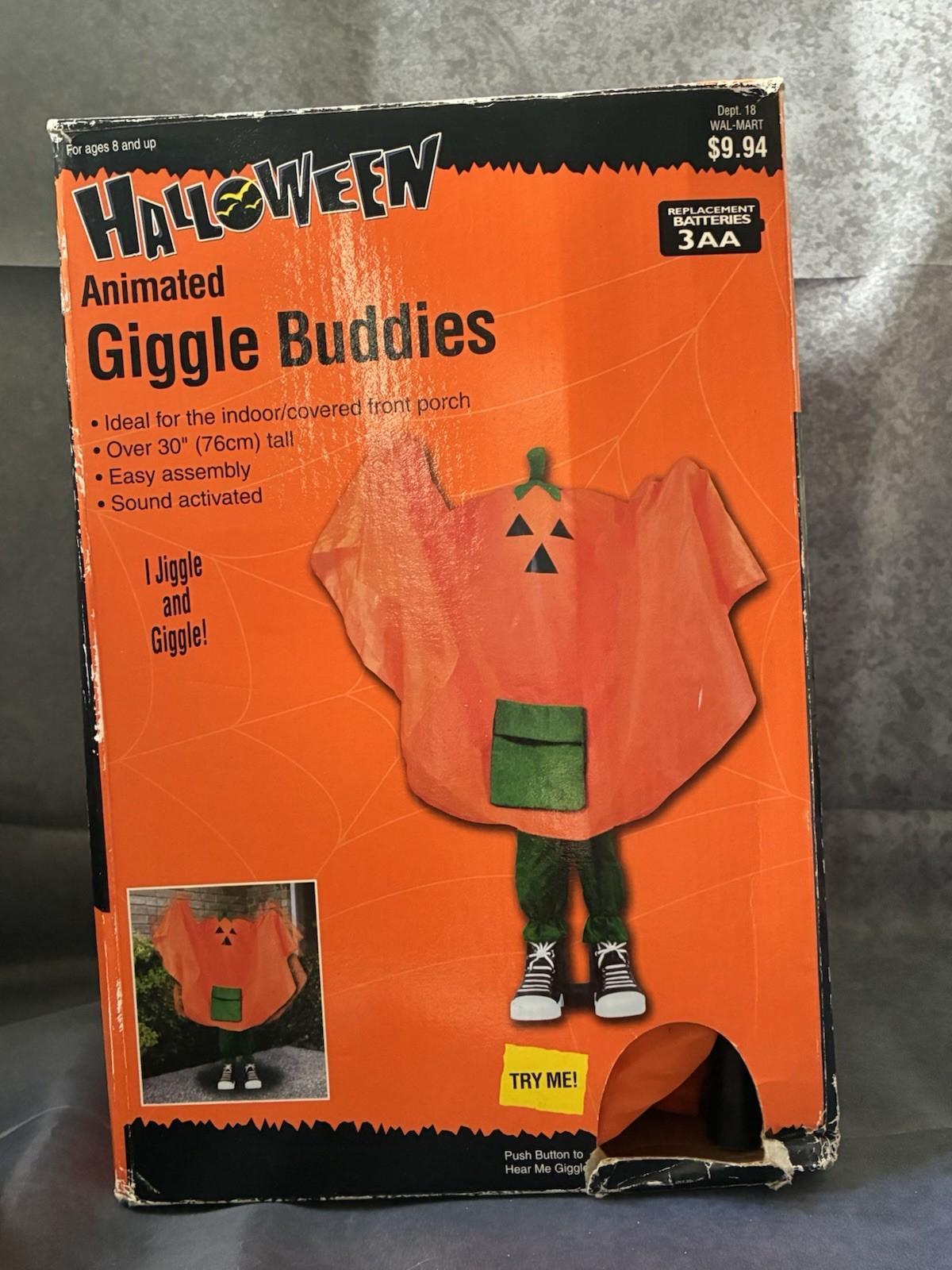 Gemmy Halloween Giggle Buddies Talking Pumpkin Ghost Prop 33" READ
