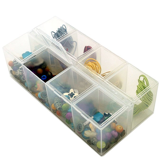 2 Storage Clear Containers Small Items Organizer Beads Pills Buttons Office desk