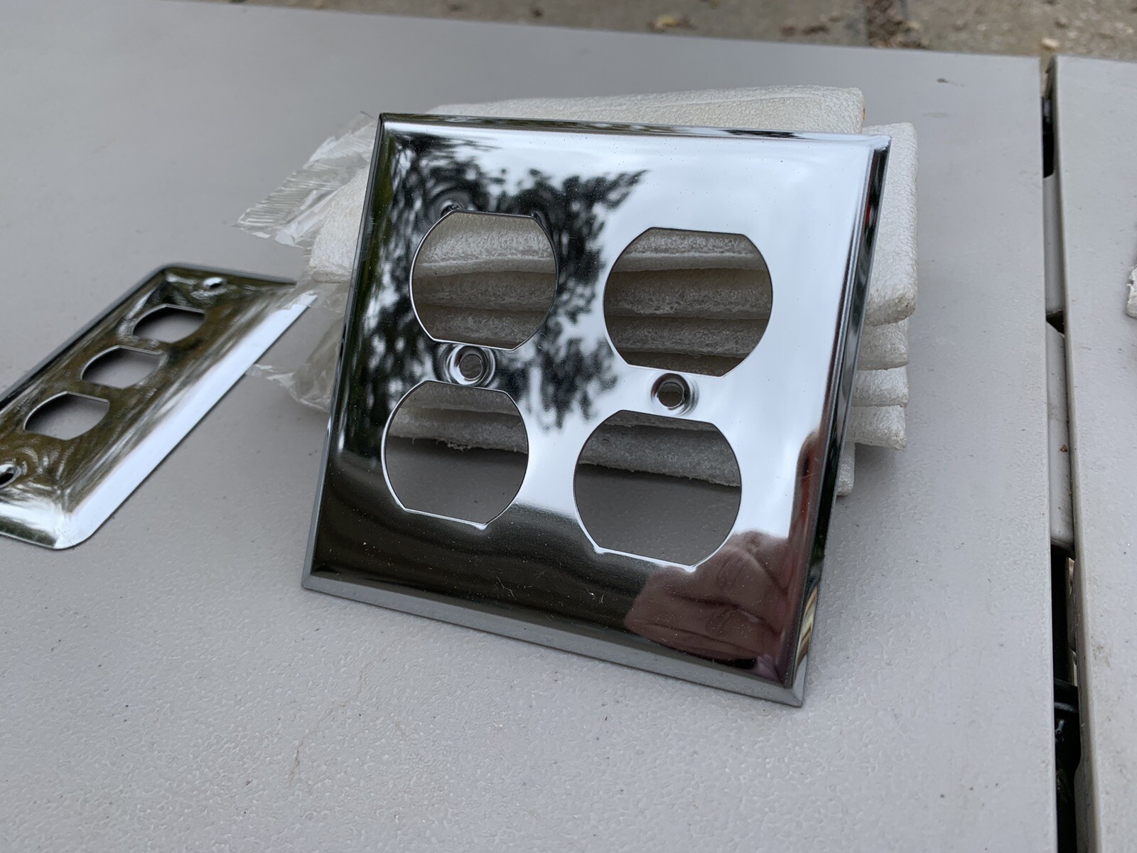 Vintage Bright Shiny Chrome Plated Dual Duplex Wall Plates Ships Free